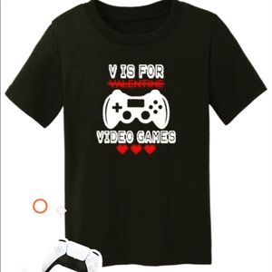V is for Video Games Kids Funny Valentine’s Day Shirt NEW ♥️🎮